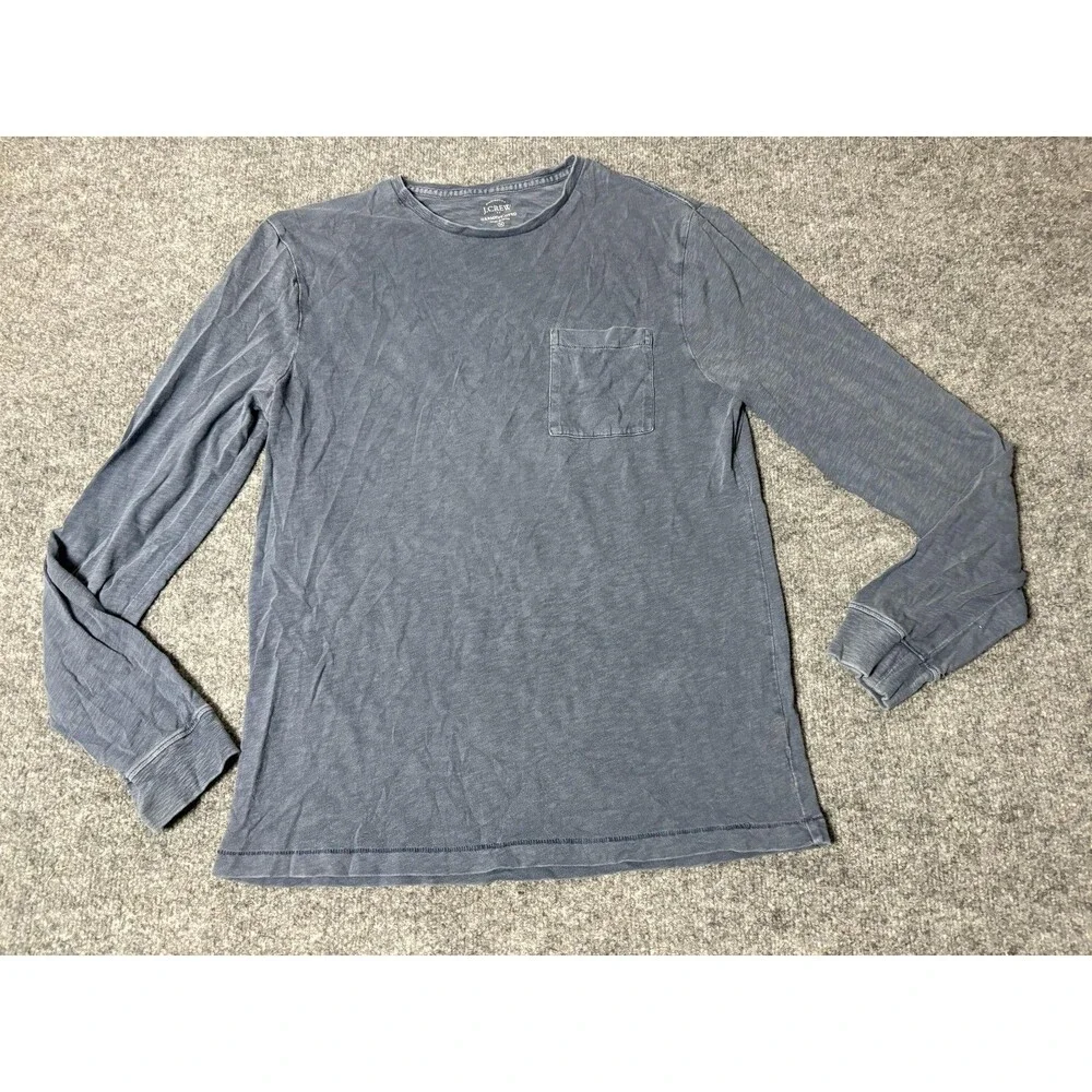 J.CREW Shirt Mens M Blue Long Sleeve Pocket Garment-Dyed Tagless Cotton Tee